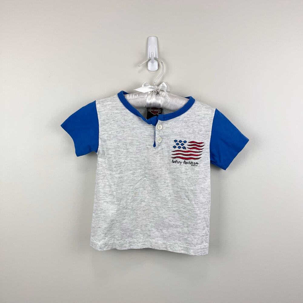 Vintage Harley Davidson Gray Blue Flag Toddler USA